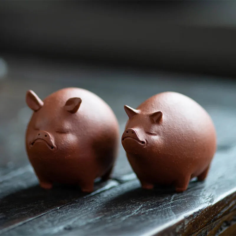 Zisha Tea Pet Pig Small Ornament Sloping Clay Couple Pig Sculpture Zodiac Tea Play Quake