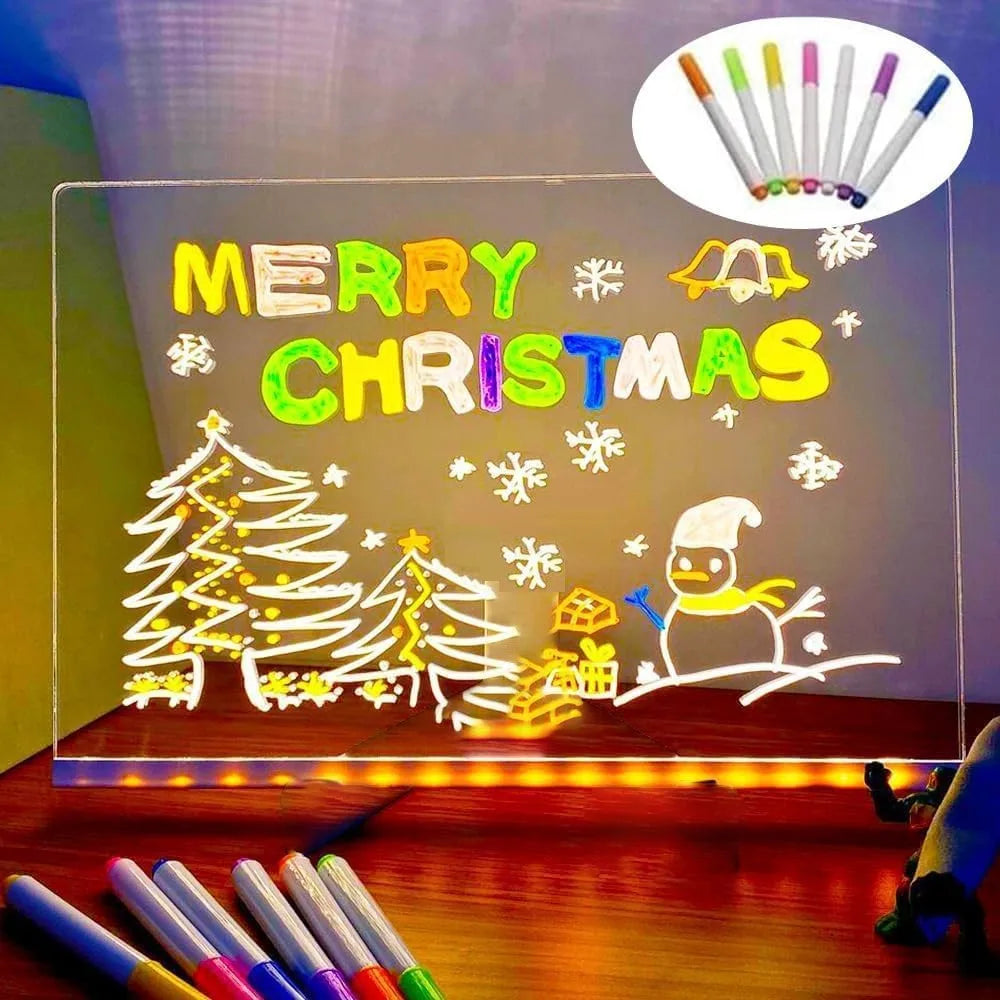 Light Up Acrylic Message Board Rewritable DIY Children's Glowing Drawing Board Message Lamp With 7 Colorful Pens Quake