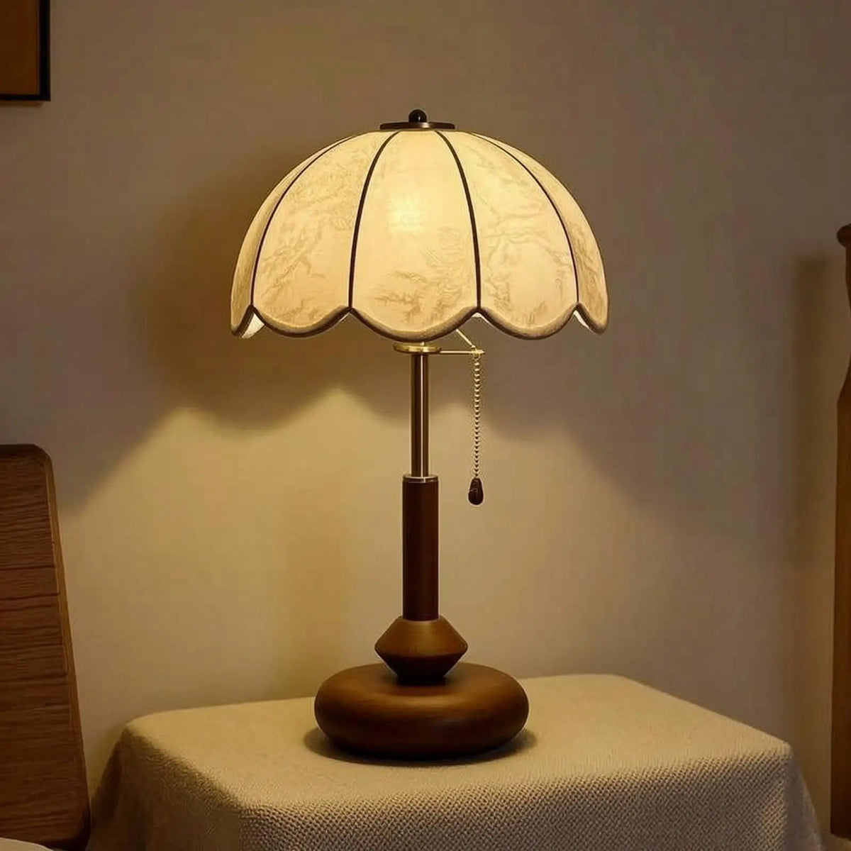 Wooden Table Lamp Vintage Table Lamp with Wood Base Floral for Nightstand, Reading Nook Quake XiaoAiandRemote 100V-240V US Plug