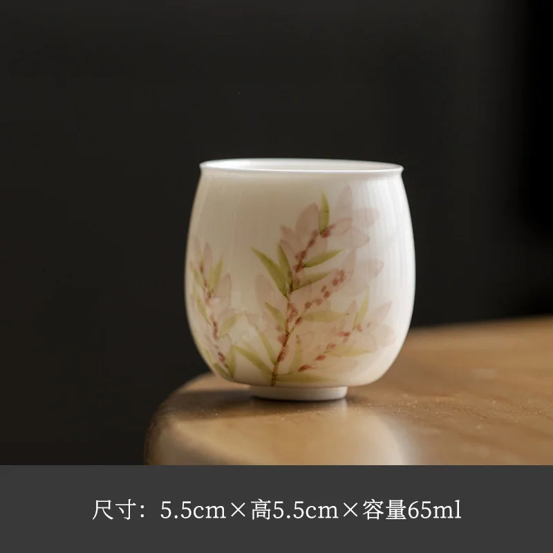 White Porcelain Hand-painted Wisteria Flower Tea Cup Ceramic Tea Cup, Thin-walled Kung Fu TeacupЧайная чашка Quake Serene Tea Cup
