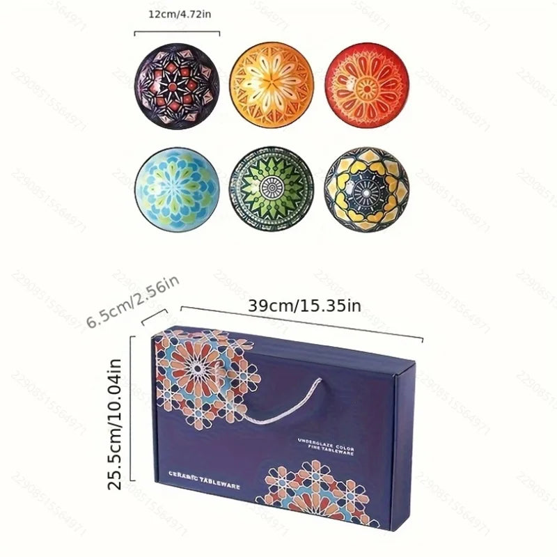 6-Piece Handmade Bohemian Ceramic Bowls Set 4.72 Inch Microwave And Dishwasher Safe for Cereal Ice Cream Pasta Optional Gift Box Quake
