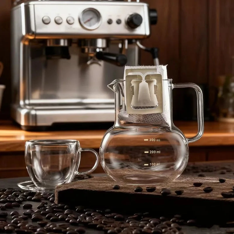 Borosilicate Glass Coffee Server Pot Heat‑Resistant Hand Drip Kettle with Handle for Home Pour Over Coffee Making Quake