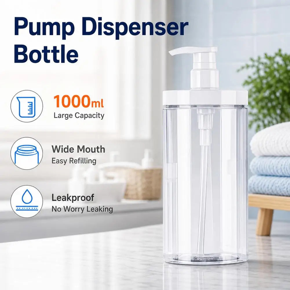 500/1000ml Large Capacity Plastic Pump Bottle Dispenser Refillable Bottle Wide Mouth Shower Container Soap Dispenser Bottle Quake