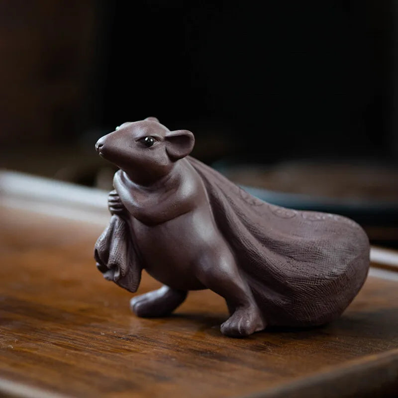 Zisha Tea Pet Mouse Figurine Sculpture Money Bag Mouse Tea play Tea Table Чайные украшения Quake Purple Clay