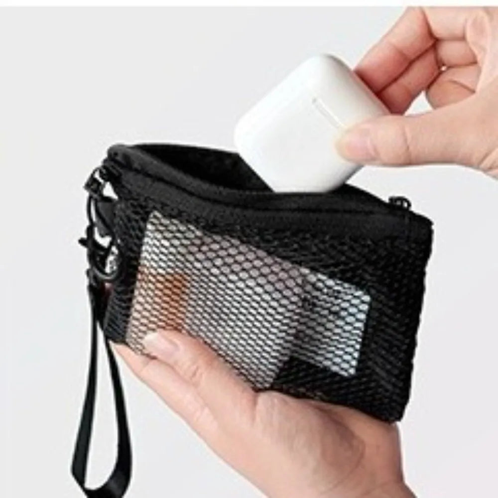 Lightweight Mesh Storage Bag Polyester Solid Color Toiletry Bag With Zipper Multifunctional Cosmetic Bag Toiletry Storage Quake Black-S