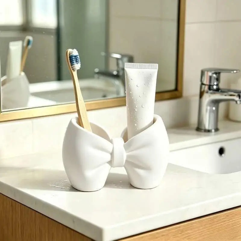 Cute Bow Shaped Makeup Brush Organizer With Large Capacity: Perfect For Vanity Desk Office Stationery Quake A2