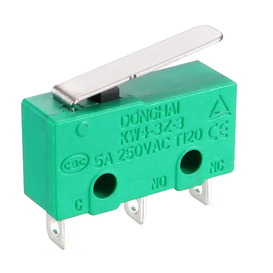 KW4-3Z-3 Micro Limit Switch SPDT NO NC 3 Terminals Momentary Short Straight Lever Green Switches 4Pcs Quake