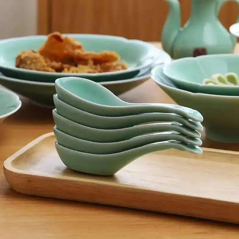Longquan Celadon Spoon Tableware Flat Bottom Soup Spoon Congee Spoon Ruyi Spoon Quake