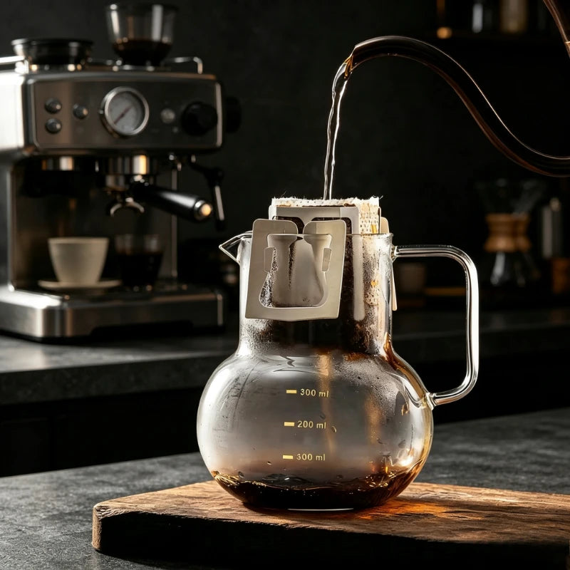 Borosilicate Glass Coffee Server Pot Heat‑Resistant Hand Drip Kettle with Handle for Home Pour Over Coffee Making Quake