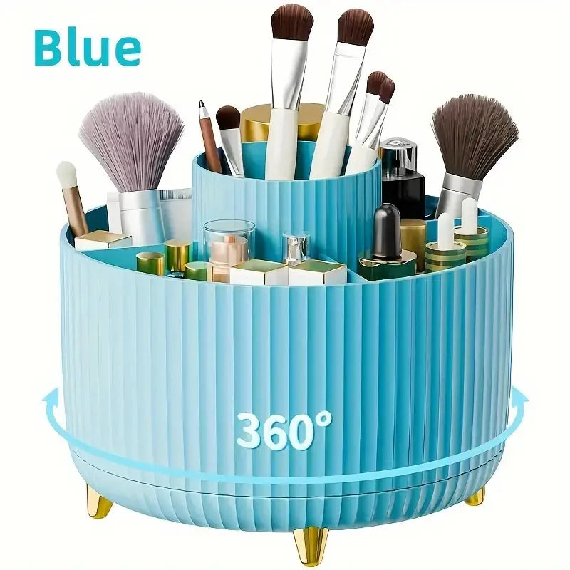 360° Rotate Makeup Brush Holder Organizer, Makeup Organizers Countertop, Makeup Organization and Skincare Storage for Vanity Quake WA-360BU