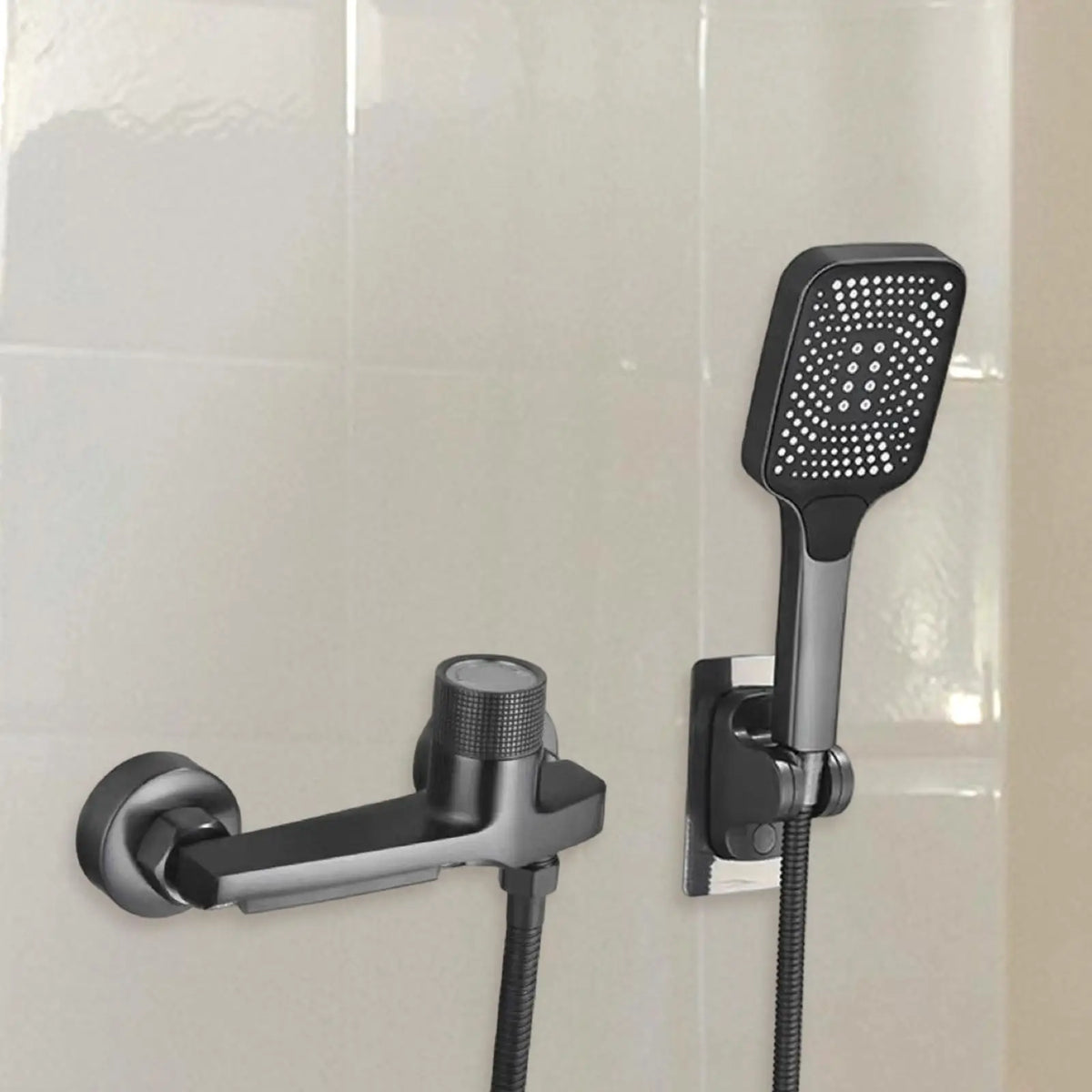 Bathtub Faucet with Hand Shower Set High Temperature Resistant with Rotating Gear Simple Hot and Cold Water Wall Mounted Quake