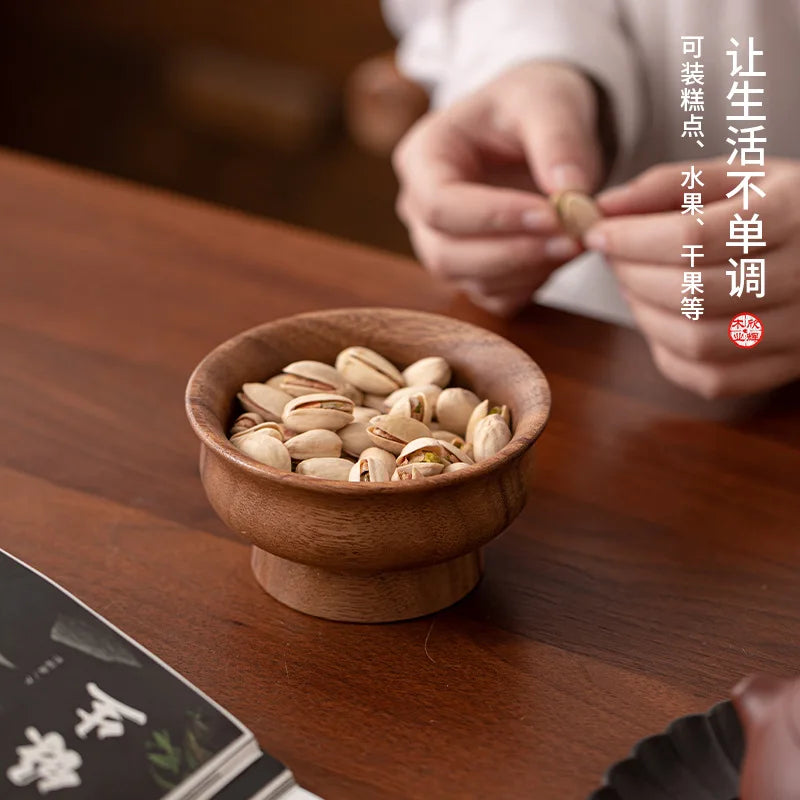Wooden milk tea bowl fruit plate solid wood light luxury bowl dried fruit tall plate wooden fruit plate classy fruit plate Quake