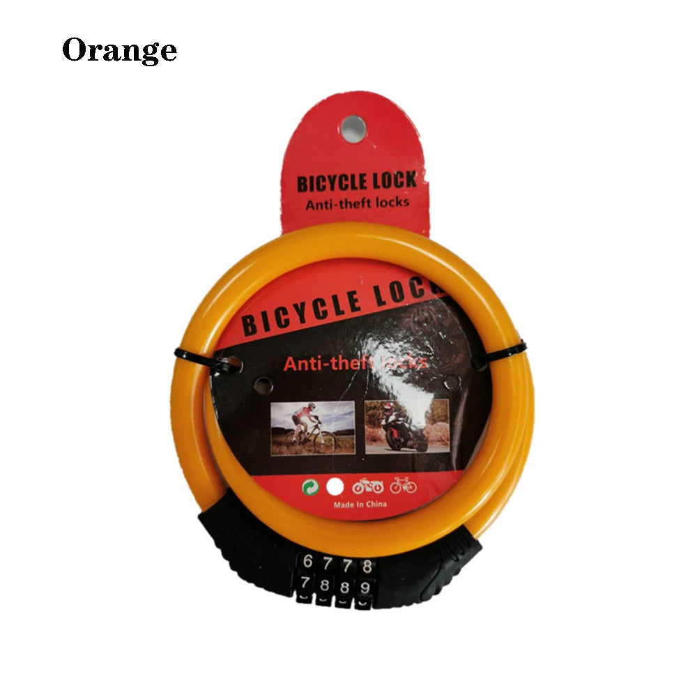 Bike Accessories Cable Chain Cycle Security 4 Digit Password Combination Number Bike Lock Padlock Quake orange