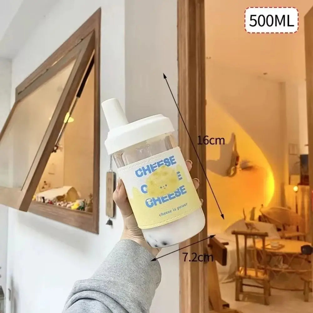 500/850ml Water Bottles Juice Milk Plastic Cup with Lid Straw Bubble Tea Coffee Cups Transparent Large Capacity Drinkware Quake 500ml-Cake Sleeve
