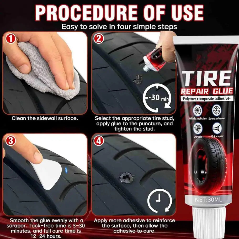Tire Puncture Repair Kit Tire Repair Kit with 30ml Glue Self-tapping Tubeless Plugs Tool Permanent Puncture Repair for Car Quake