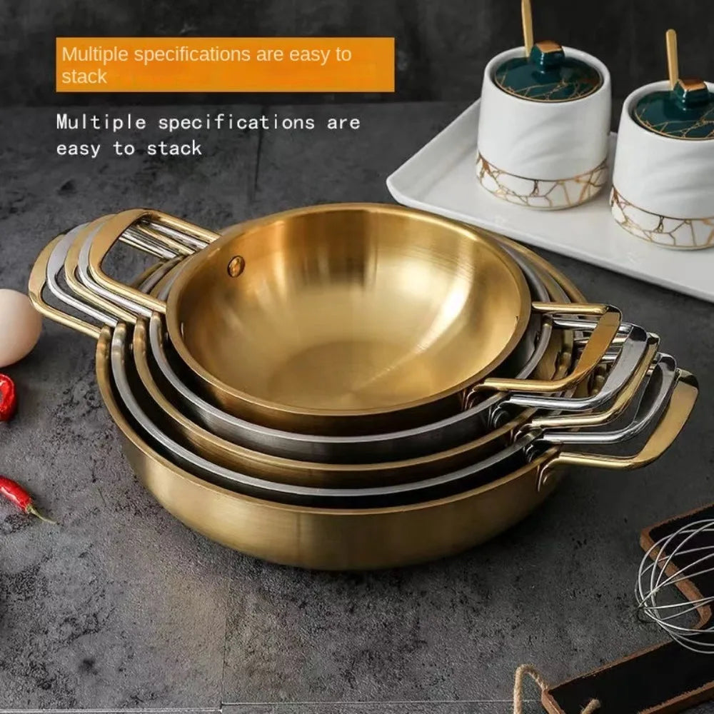 Stainless Steel Seafood Rice Pot Home Cooking Paella Pan Picnic Snack Plates Cookware Saucepan Dry Pots with Handle for Kitchen Quake