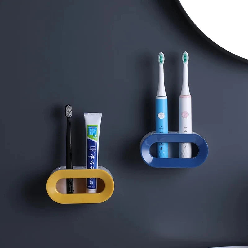 No Punch Bathroom Toothbrush Holder Wall Mounted Toothpaste Shelf Toilet Tooth Set Storage Rack Toothbrushes & Accessories Quake