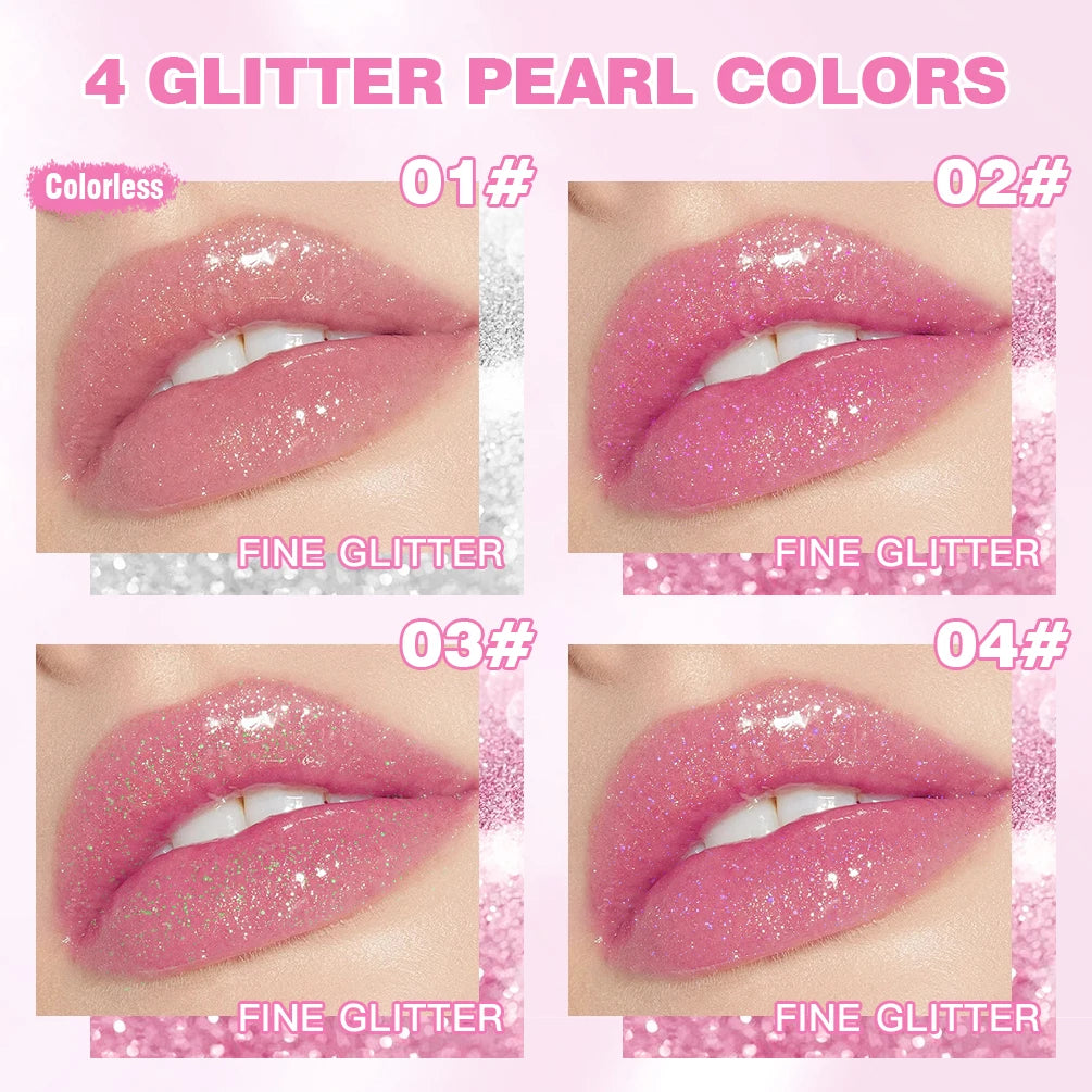 QIBEST Glitter Lipstick Lip Balm Color Change Transparent Moisturizing Crystal Jelly Pearlescent Lip Plumper Gloss Tint Cosmetic Quake