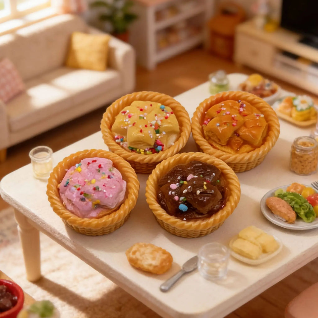 10Pcs Simulation Bread Basket Resin Cabochon Flatback For Desktop Decor DIY Fake Food Micro Landscape Crafts Ornament Accessorie Quake