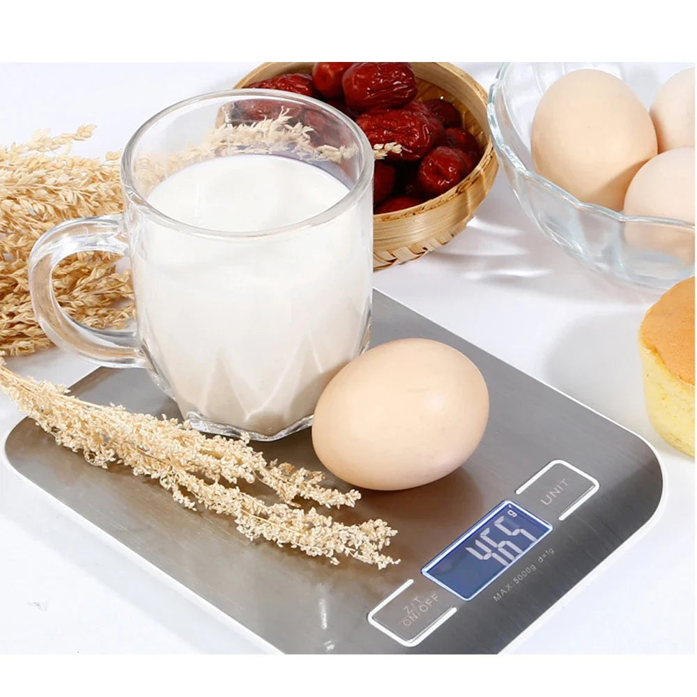 Digital Kitchen Scale LED Display 5kg/1g Stainless Steel Panel Electronic Scales Home Jewelry Food Snacks Weighing Baking Tools Quake