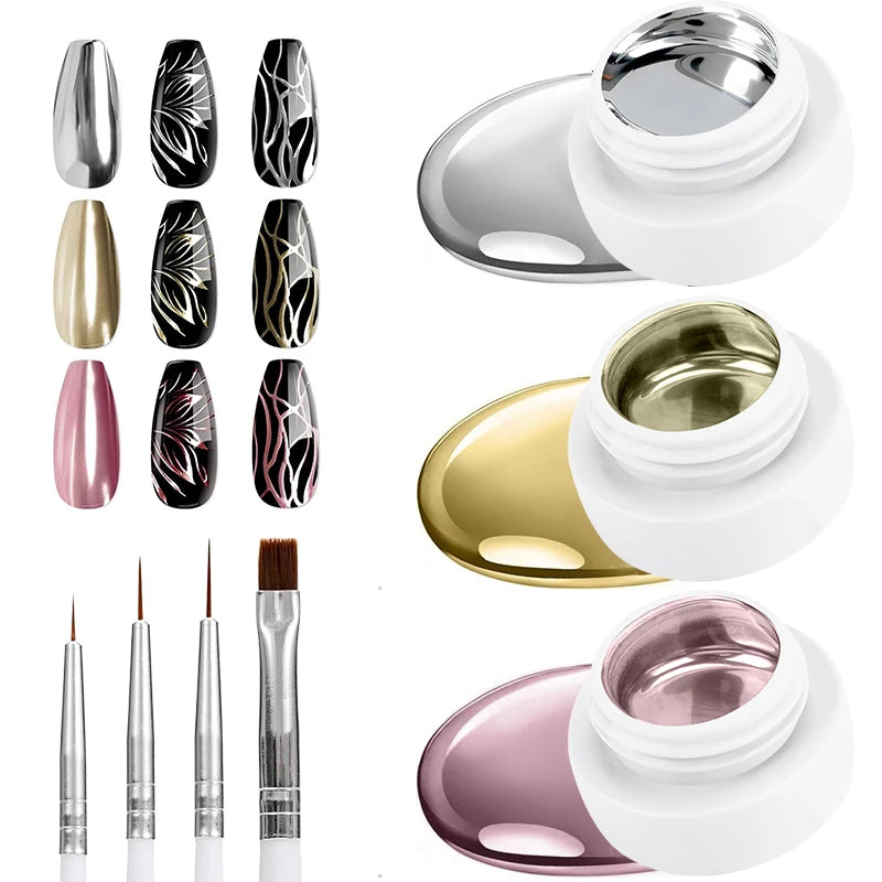 5ml Metallic Painting Gel Polish Strong Gold Silver Rose Gold Nail Art Soak Off Gel Nail Polish Silver Mirror Gel Nail Varnish Quake