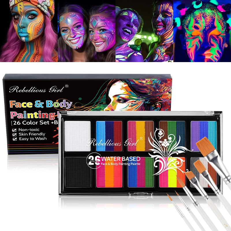 Body Face Painting Kit for Kids Adults,10 Color Face Makeup Palette with Brush,Halloween Carnival Artist Cosplay Art Party Quake with 6Brush