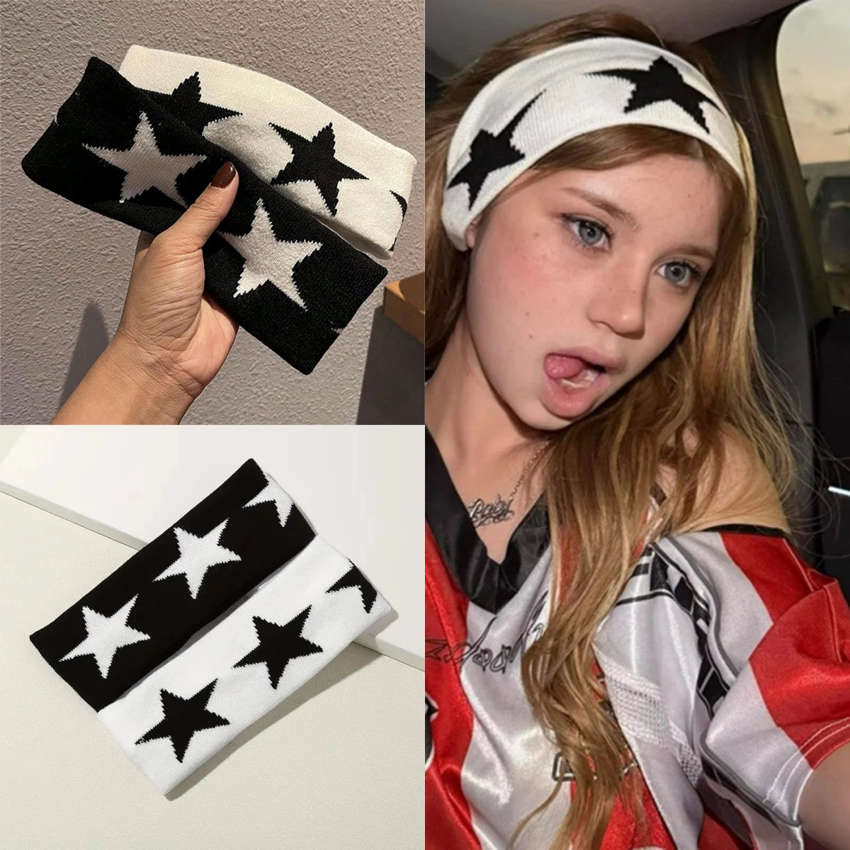 Street Style Personalized Star and Moon Headband Knitted Breathable Butterfly Embroidery Head Scarf for Running Yoga and Sports Quake