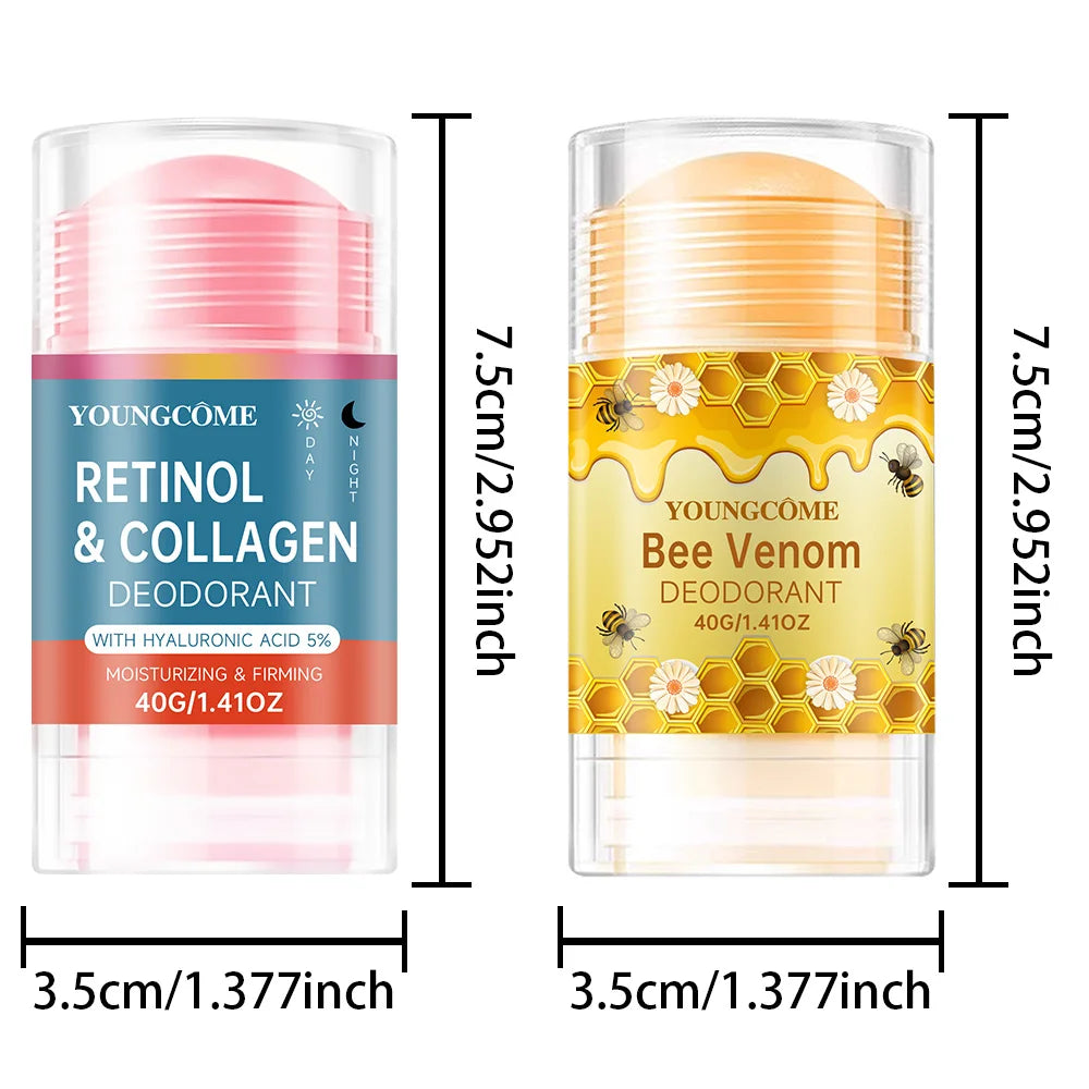 Retinol Collagen & Bee Venom Deodorant Lasting Armpit Deodorizer Effective Body Odor Removal Sweat Eliminator Underarm Odor Quake 2pcs