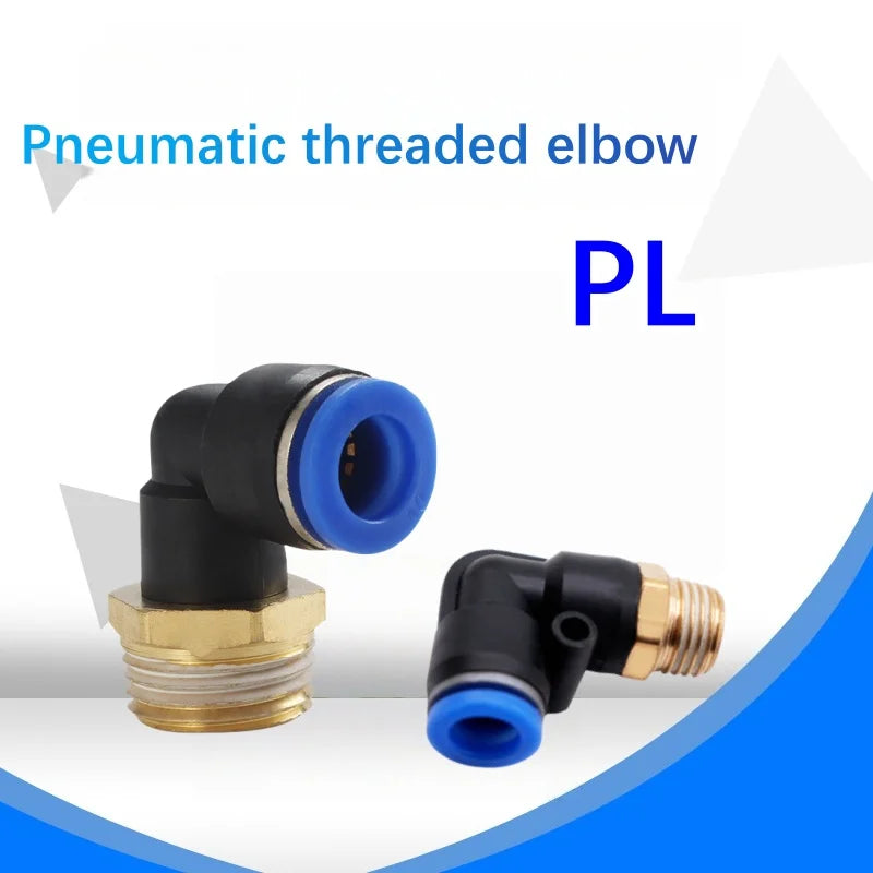 2Pcs PL Pneumatic Quick Connector Threaded Elbow PL6-01/8-02/8-04/10-02/12-03 Hose Air Fitting Quake