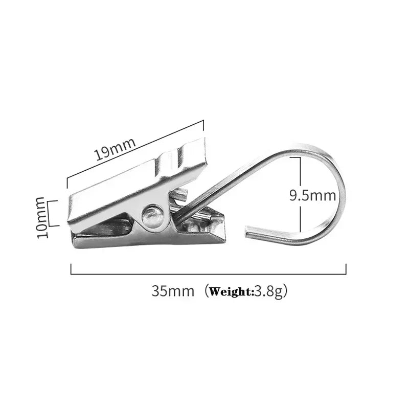 Stainless Steel Curtain Hooks with Clips, 20pcs Sturdy Window Curtain Clips for Home Decor, Durable Metal Hook Accessories Quake