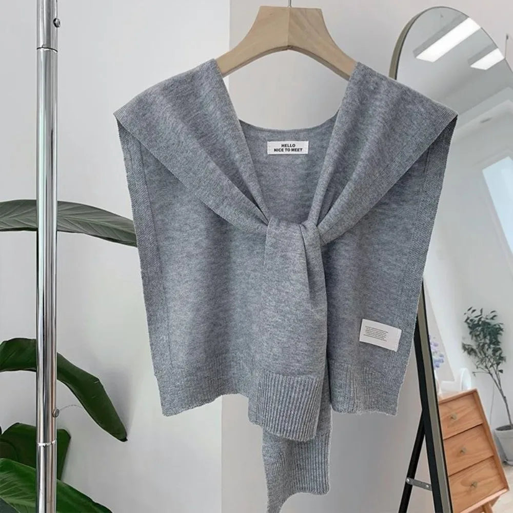 Fashion Knitted Design Knitted Shawl Knotted Solid Color Fake Collar Neck Guard Thin Shoulder Scarf Women Quake Grey