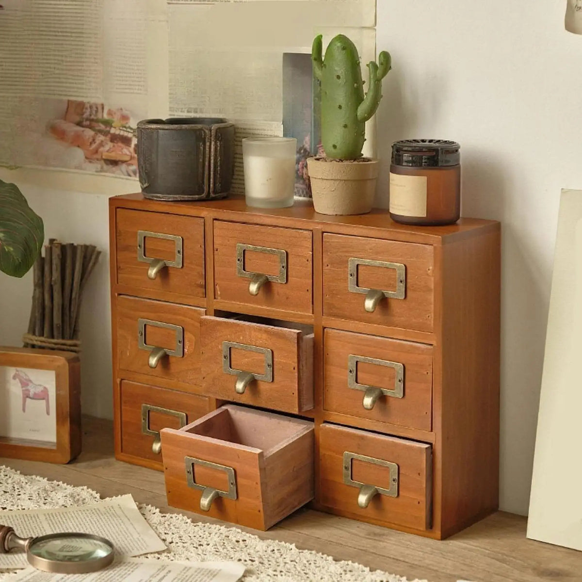 Wooden Storage Box Decorative Boxes Office Drawer Organizer Rustic Dresser for Cabinet Living Room Vanity Countertop Daily Use Quake