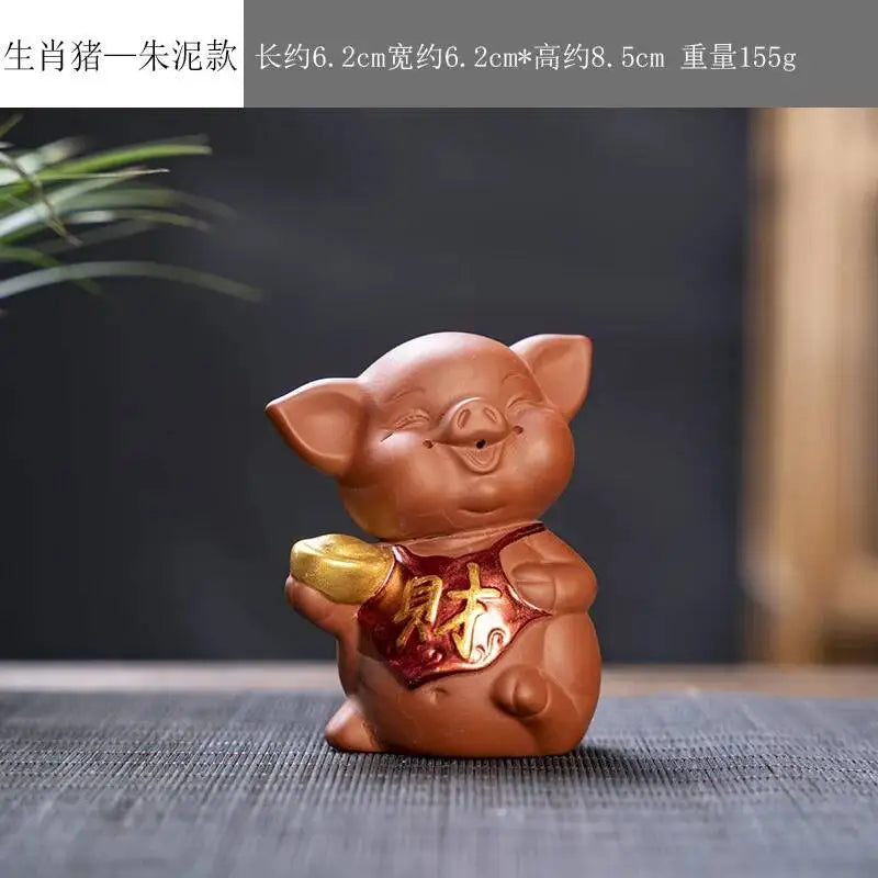 Zisha Twelve Zodiac Creative Tea Pet Ornaments Nurturable Tea Play Tea Accessories Cute Zodiac Small Ornaments Quake Zhu Ni x Pig