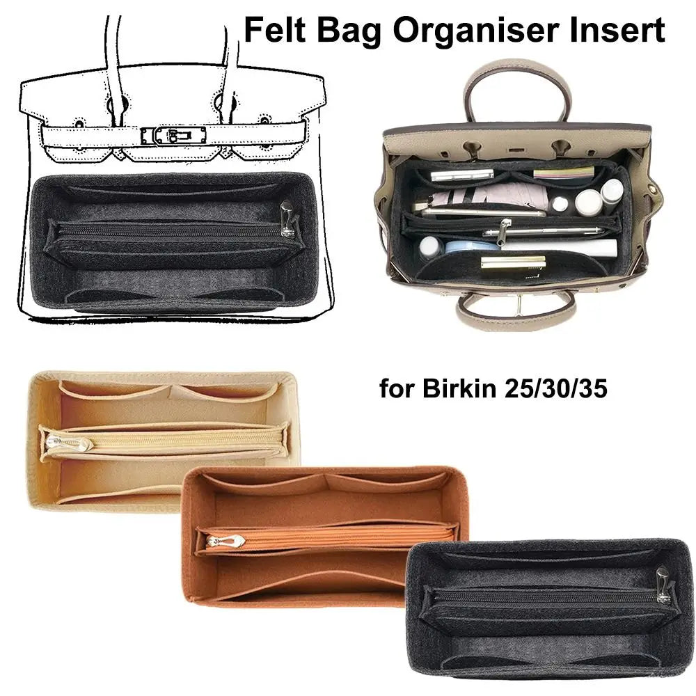 Durable Felt Handbag Insert Bag Multi-Pocket Travel Liner Bag Portable Inner Bag for Birkin25/30/35 Quake