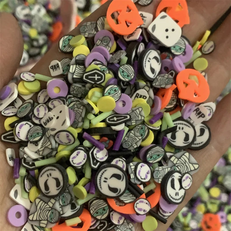 50g Halloween Pumpkin Mixed Polymer Clay Slices Sprinkles for DIY Crafts Slime Filling Material Crystal Mud Filler Accessories Quake