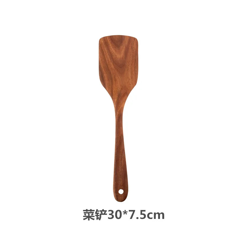 Teak Wooden Spatulas Kitchen Utensils Cooking Utensil Eco-Friendly Wood Spatula for Non Stick Cookware Quake 30x7.5cm