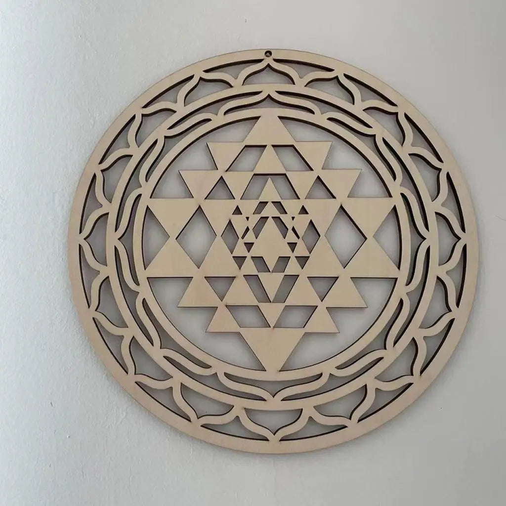 Sri Yantra Wood Sign Decor Flower of Life Wall Hanging Wooden Sculpture for Buddha Home Decoration Quake