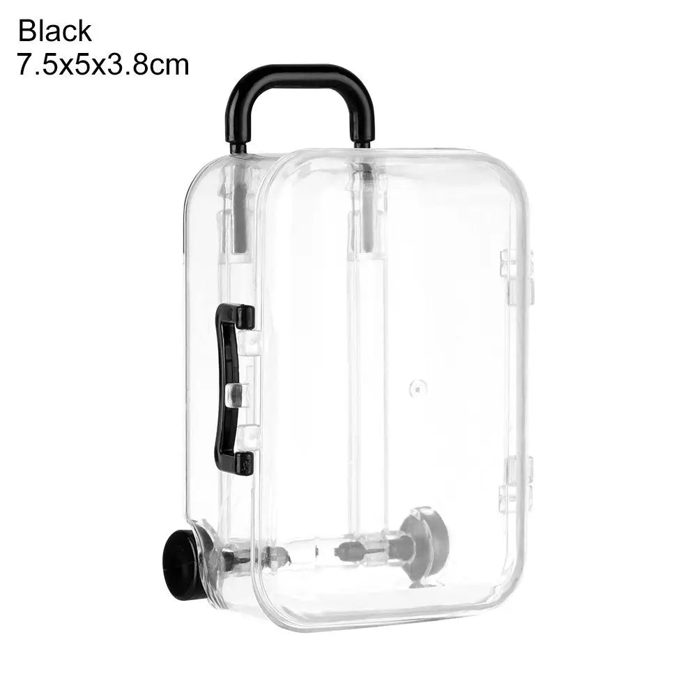 Fashion Plastic Mini Suitcase for Dolls Miniature Toys Trunk Dollhouse Decoration Lovely Small Clutch Jewellery Box Doll Handbag Quake Black-7.5x5x3.8cm