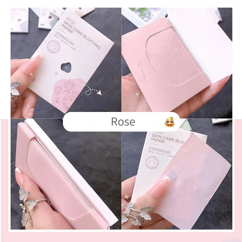 100pcs Matte Pink Facial Oil Blotting Sheet Facel Oil Shrink Pore Face Oil Control Absorbing Film Blotting Paper Face Cleaning Quake No.3