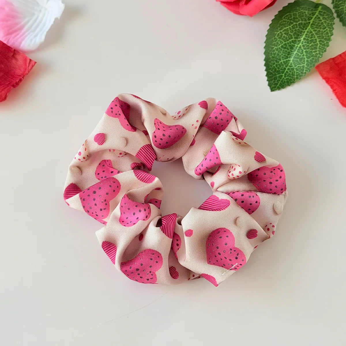 Valentine's Day Scrunchies Elastic Rubber Hairbands Candy Love Printed Fabric Hairbands High Elastic Ponytail Holder Accessories Quake Rose