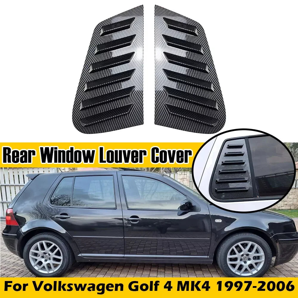 For Volkswagen GOLF 4 MK4 1997-2006 Car Rear Louver Window Side Shutter Cover Trim Sticker Vent Scoop ABS Carbon Fiber Black ABS Quake