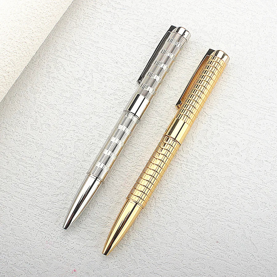 Luxury Metal Ballpoint Pen Plaid & Grid Pattern Retractable Ball Pen for Business Office School Writing Gift Quake 2PCS 1