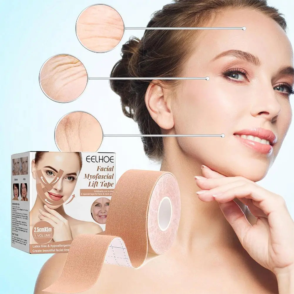 2 Rolls Facial Myofascial Face Lift Tape, Face Tape For Castor Oil, Breathable Face Lifting Patches For Firming Tightening Skin Quake