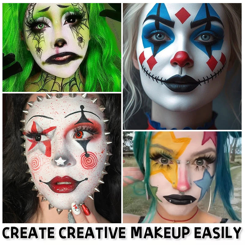 4 Color Lasting Face Body Painting Kit for Kids Adult,Face Paint template with Brush,Halloween Carnival Artist Cosplay Art Party Quake