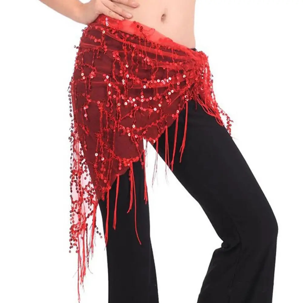 Women Show Costumes Tassels Dancer Skirt Hip Scarf Belly Dance Belt Waist Chain Quake Red
