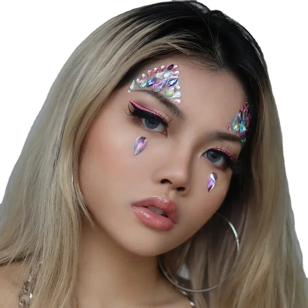 3D Face Gems Jewels Sticker Shiny Face Decoration Rhinestones Sticker Festival Body Art Decoration Diamond Music Festival Tattoo Quake