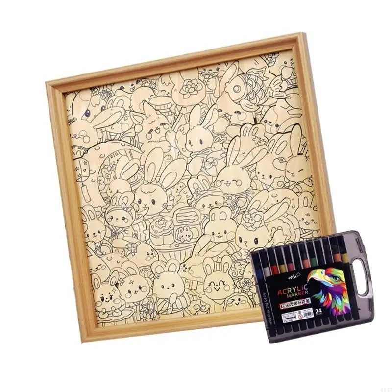 Educational Painting Puzzle Toy Set with Wooden Rabbit Slices For Children Student Art Drawing and Home Decoration K1KF Quake