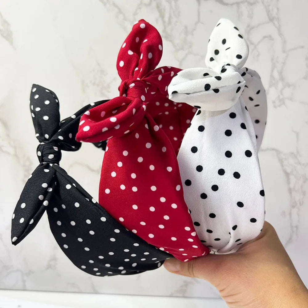 Retro Polka Dot Bow Headband for Women Girls Elegant Wide Edge High Skull Headband Fashion Versatile Hair Styling Accessories Quake