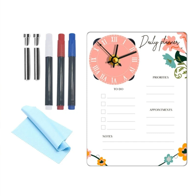 Standing Acrylic Board To-do-list Board with Clock, Office Desk Memo Board Weekly Planner To-do-list Checklist Board K1KF Quake CC250