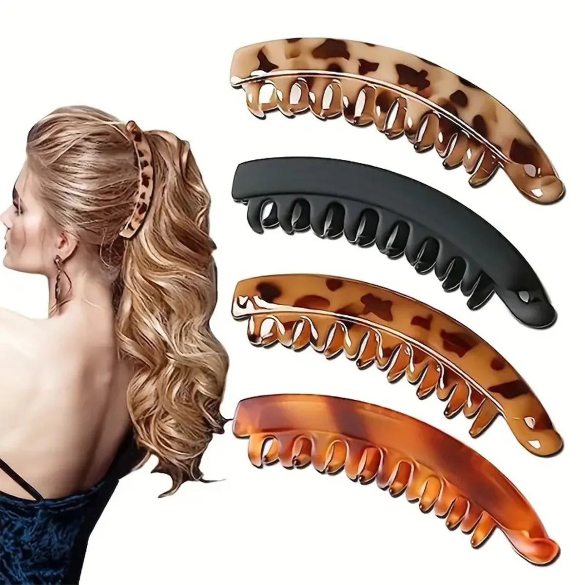 Leopard Print Large Banana Clip Vertical Hairpin Korean Fashion Simple Ponytail Clip Back of The Head Grip Clip Hair Accessories Quake